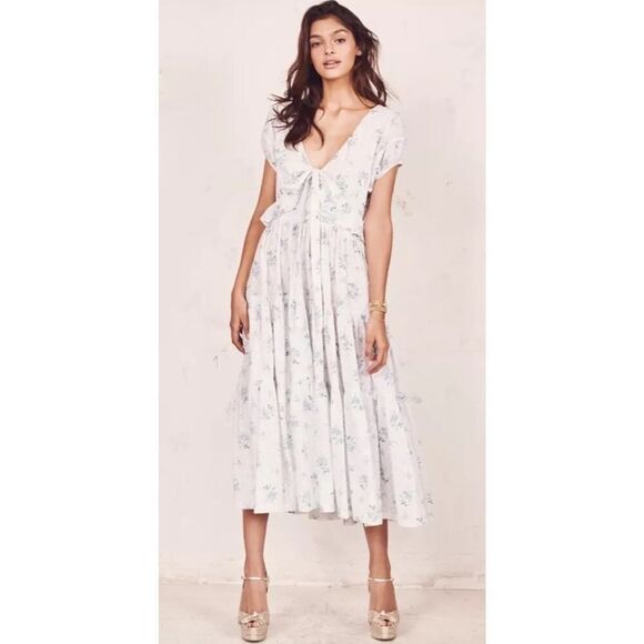 LOVESHACKFANCY Carlton Floral Maxi Dress Boho Cotton fit&flare sz 6 - Picture 2 of 14